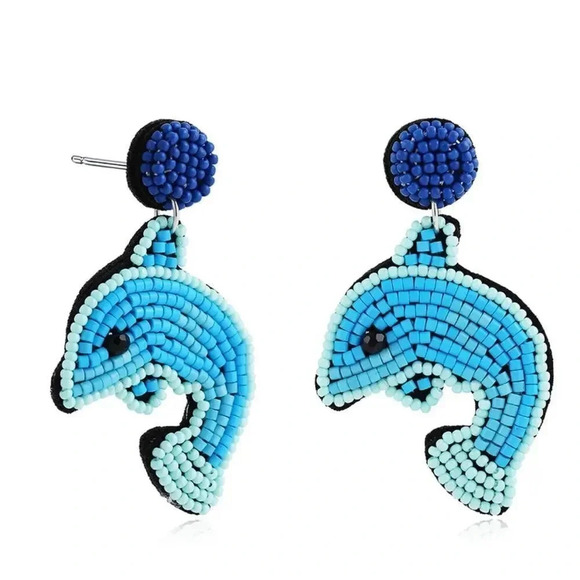 Anthropologie Blue Dolphin Ocean Blue Beaded Earrings - Picture 4 of 8